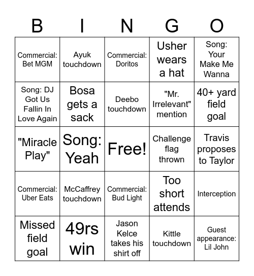 SuperBow BINGO Card