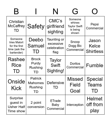 Super Bowl LVIII Bingo Card