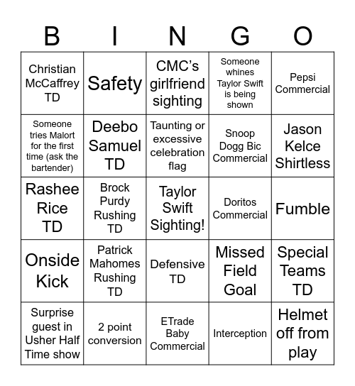 Super Bowl LVIII Bingo Card