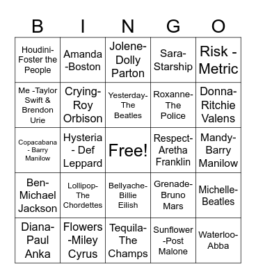1 Word Titles Musical Bingo Card