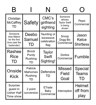 Super Bowl LVIII Bingo Card