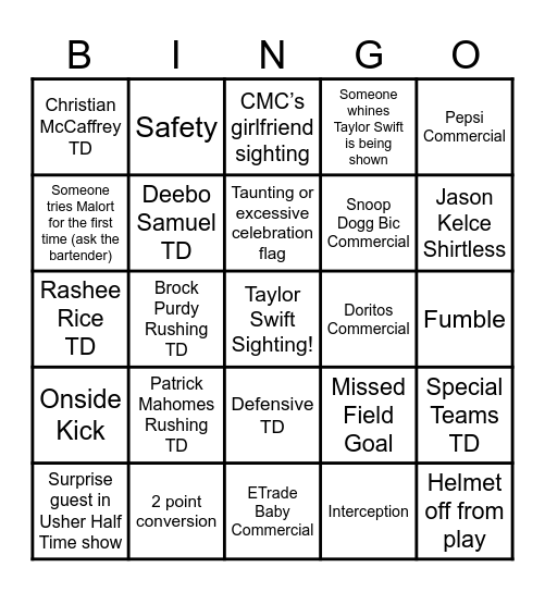 Super Bowl LVIII Bingo Card