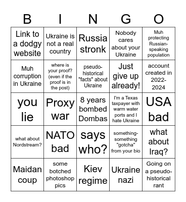 Russian bot attack bingo Card