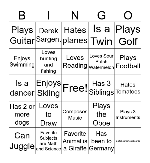 Homeroom Bingo - Find Someone Who(s) Bingo Card