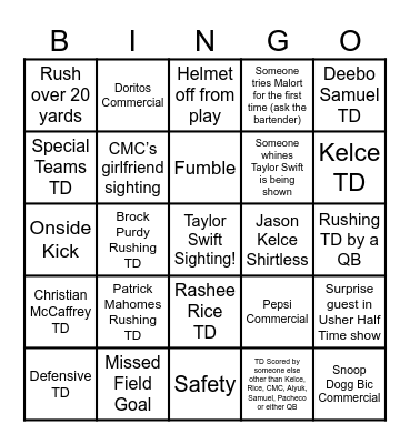 Super Bowl LVIII Bingo Card