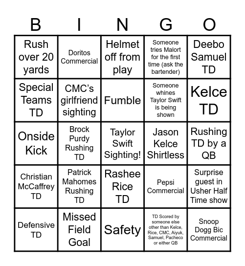 Super Bowl LVIII Bingo Card