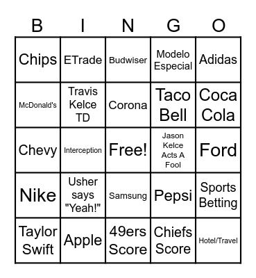 Super Bowl Bingo Card