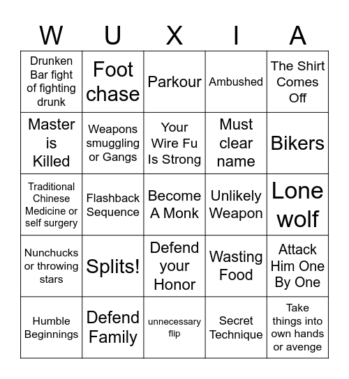 Kung Fu Bingo Card