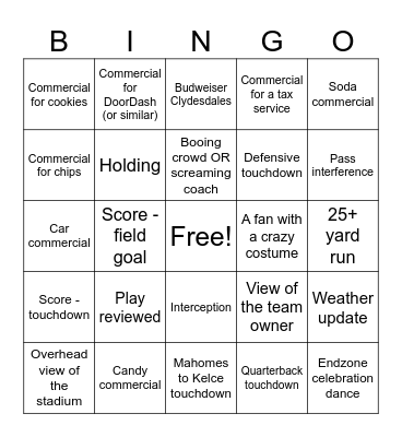 Super Bowl 2024 Bingo Card