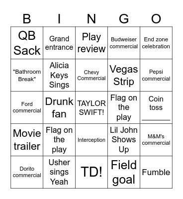 Super Bowl Bingo Card