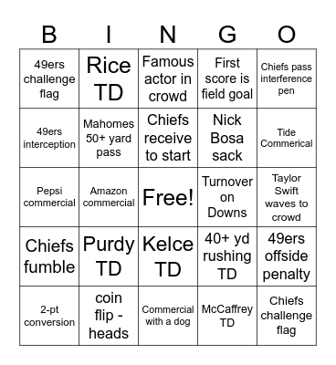 Super Bowl Bingo - 2 Bingo Card
