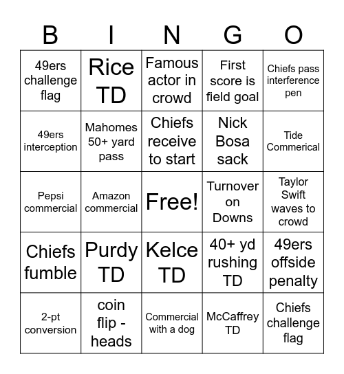 Super Bowl Bingo - 2 Bingo Card