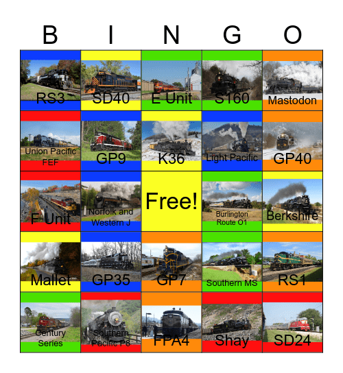 Guide to North America's Tourist Railroads and Museums Bingo Card