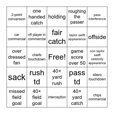 superbowl 58 bingo Card