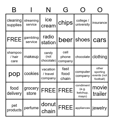 Commercial Bingo Card