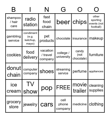 Commercial Bingo Card