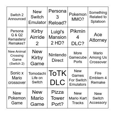 Nintendo Direct Feb 2024 Bingo Card
