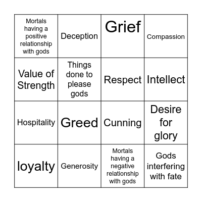 The Odyssey Spring Final Bingo Card