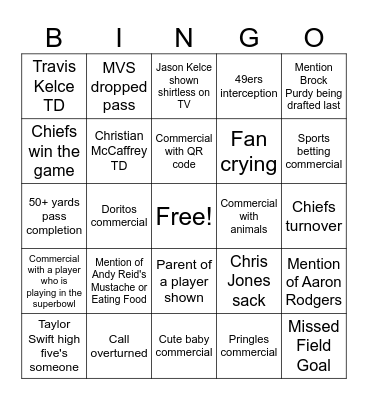 Super Bowl 2024 Bingo Card