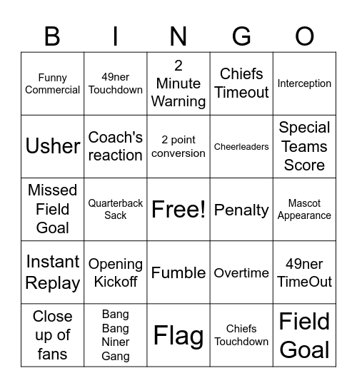 Super Bowl 2024 Bingo Card