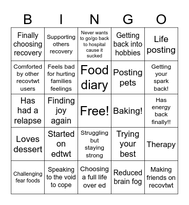 Recoverytwt Bingo Card