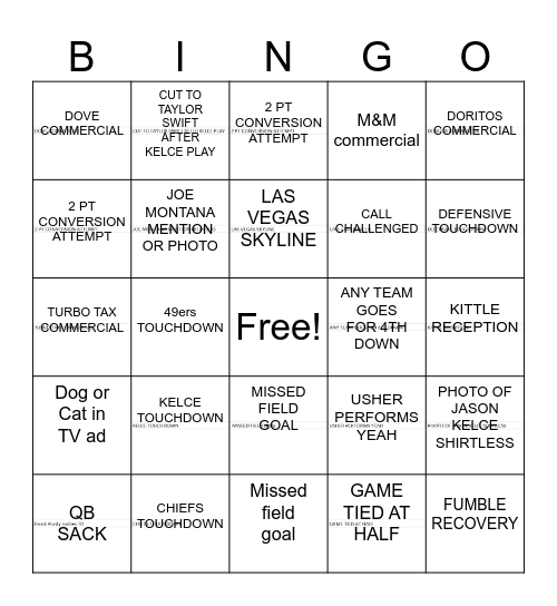 Super Bowl Bingo Card