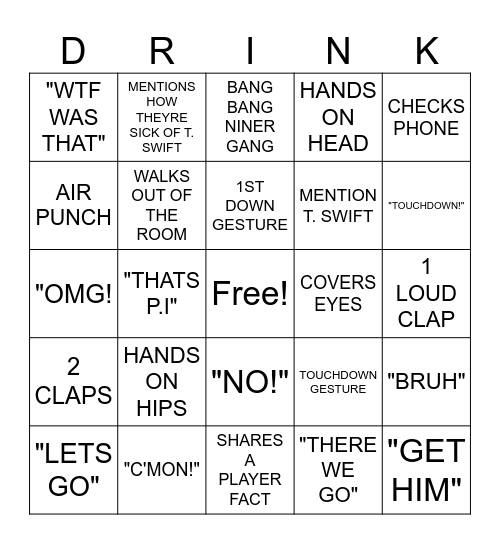 CHIEFS VS 49ERS Bingo Card