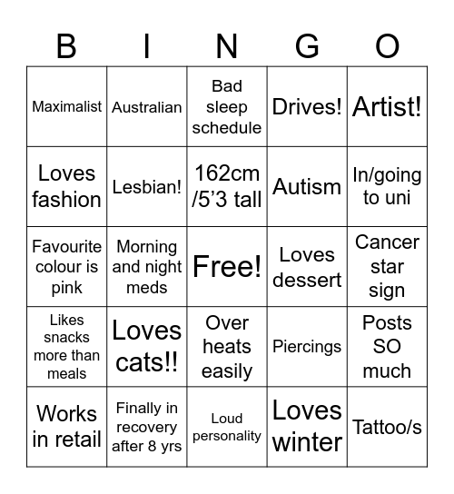 Bella’s bingo!! Bingo Card
