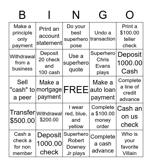 DNA TRANSACTIONS BINGO Card