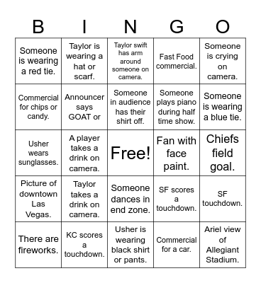 Super Bowl LVIII Bingo Card