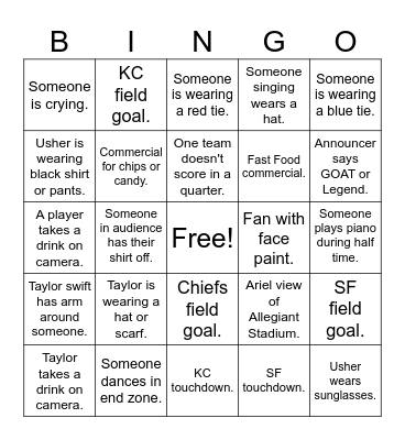 Super Bowl LVIII Bingo Card