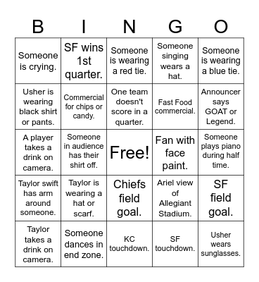 Super Bowl LVIII Bingo Card