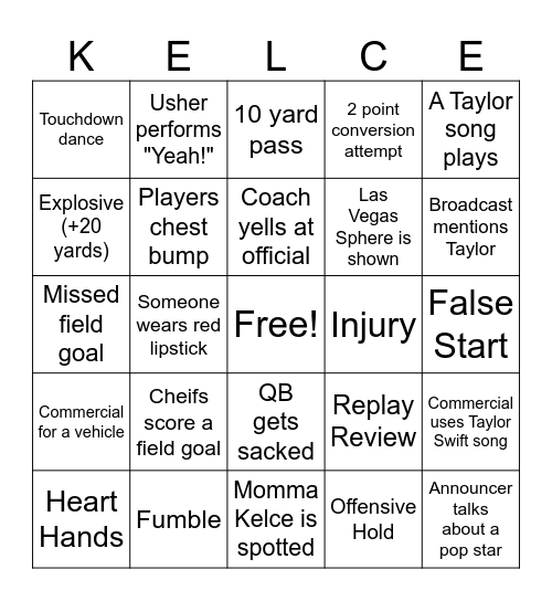 SUPERBOWL BINGO Card