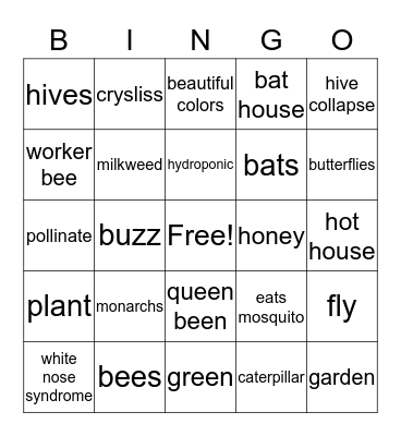 BEE BAT AND BUTTERFLY BINGO Card