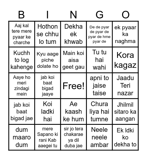 Rishya Bingo! Round 1 Bingo Card