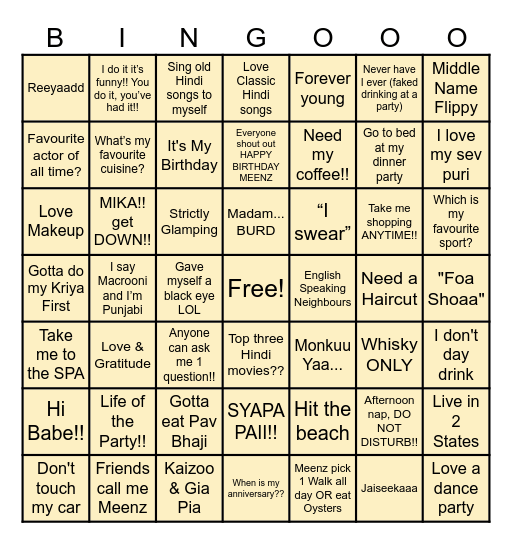 Happy Birthday Meenz!! Bingo Card