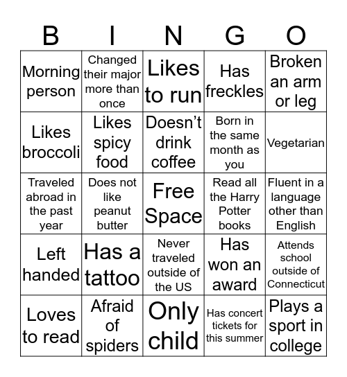 Intern Bingo Card