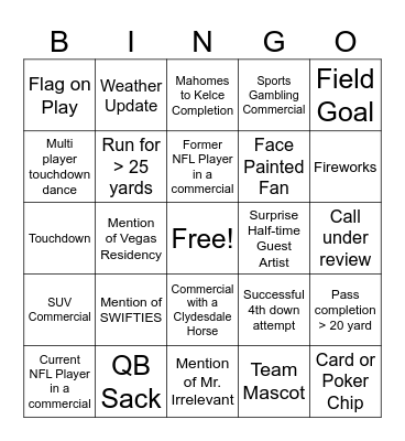 SUPER BOWL 2024 Bingo Card