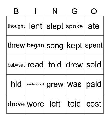 irregular verbs Bingo Card