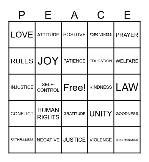 PEACE BE WITH YOU! Bingo Card