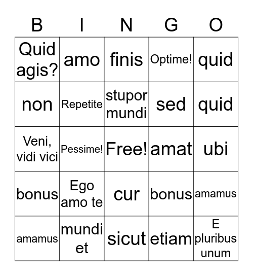 Prima Latina Bingo Card