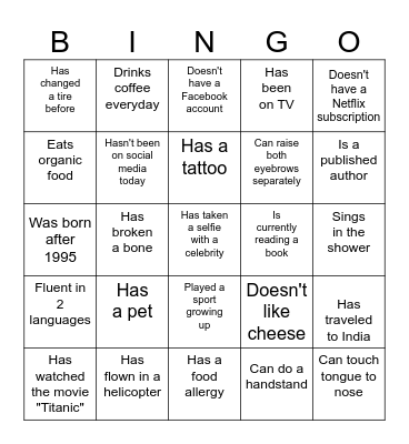 Icebreaker Bingo Card