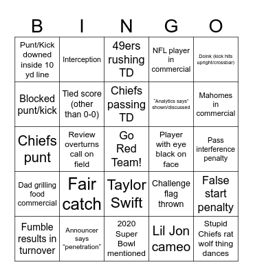 Super Bowl LVIII (Taylor's Version) Bingo Card