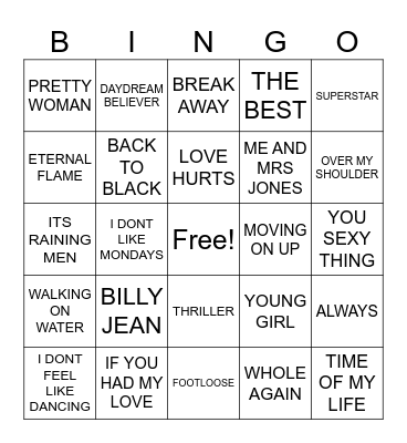 BAY CITY ROLLERS Bingo Card