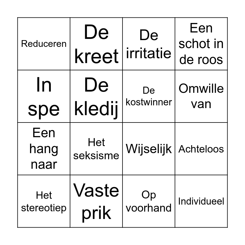 4.4 woorden Bingo Card