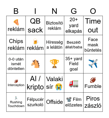 SuperBowl bingo Card