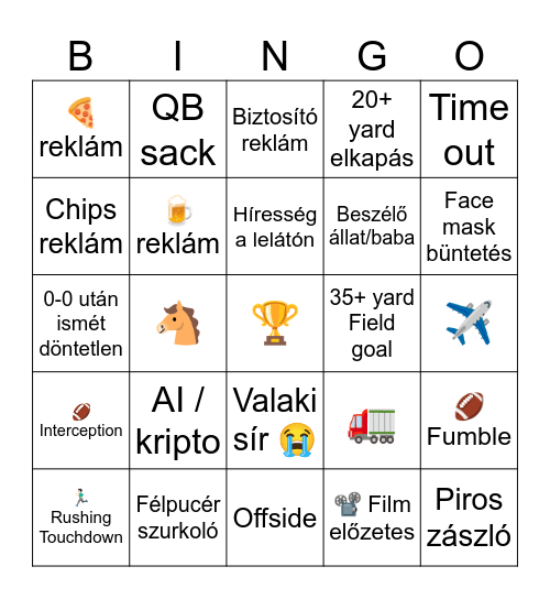 SuperBowl bingo Card