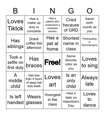 Untitled Bingo Card