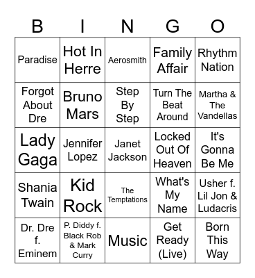 Super Bowl Hits (1990-2024) Bingo Card