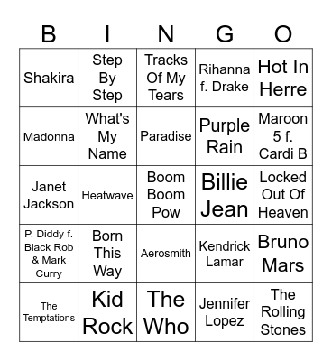 Super Bowl Hits (1990-Present) Bingo Card